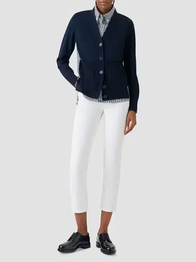 Akris punto Women's Mixed-Media Wool & Cotton Cardigan - Navy Cream - Size 16 | Thumbnail 2 Akris punto Women's Mixed-Media Wool & Cotton Cardigan - Navy Cream - Size 16 | Thumbnail 2