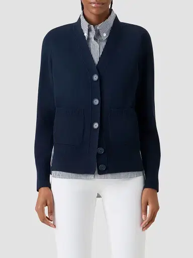 Akris punto Women's Mixed-Media Wool & Cotton Cardigan - Navy Cream - Size 16 | Thumbnail 4 Akris punto Women's Mixed-Media Wool & Cotton Cardigan - Navy Cream - Size 16 | Thumbnail 4