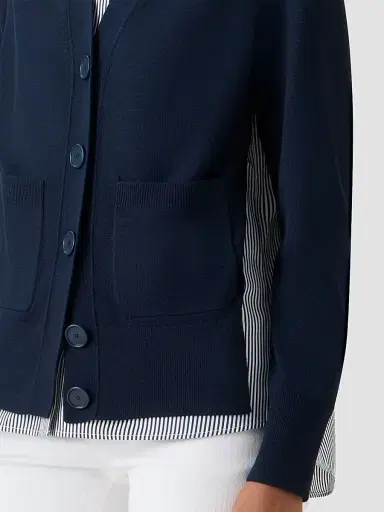 Akris punto Women's Mixed-Media Wool & Cotton Cardigan - Navy Cream - Size 16 | Thumbnail 5 Akris punto Women's Mixed-Media Wool & Cotton Cardigan - Navy Cream - Size 16 | Thumbnail 5