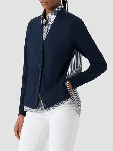 Akris punto Women's Mixed-Media Wool & Cotton Cardigan - Navy Cream - Size 16 | Thumbnail 6 Akris punto Women's Mixed-Media Wool & Cotton Cardigan - Navy Cream - Size 16 | Thumbnail 6