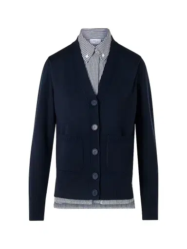 Akris punto Women's Mixed-Media Wool & Cotton Cardigan - Navy Cream - Size 16 | Thumbnail 1 Akris punto Women's Mixed-Media Wool & Cotton Cardigan - Navy Cream - Size 16 | Thumbnail 1