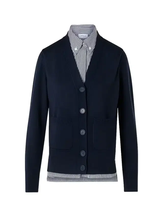 Women's Mixed-Media Wool & Cotton Cardigan - Navy Cream