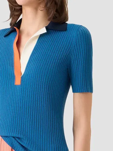 Akris punto Women's Rib-Knit Wool Short-Sleeve Polo Shirt | Thumbnail 5 Akris punto Women's Rib-Knit Wool Short-Sleeve Polo Shirt | Thumbnail 5