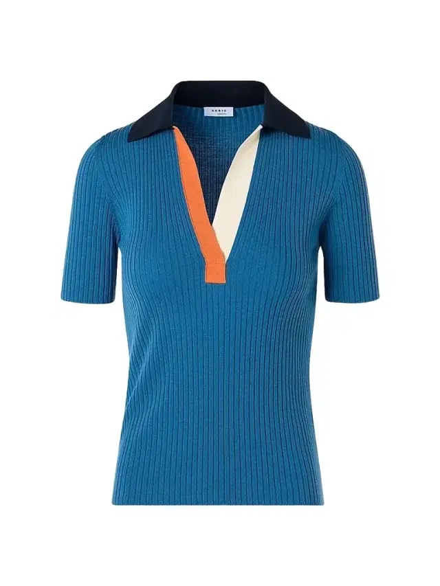 Women's Rib-Knit Wool Short-Sleeve Polo Shirt