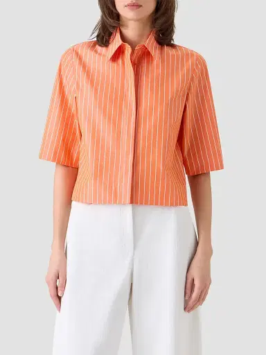 Akris punto Women's Cotton Striped Blouse - Orange - Size 16 | Thumbnail 4