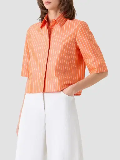 Akris punto Women's Cotton Striped Blouse - Orange - Size 16 | Thumbnail 6