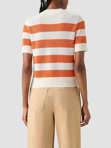 Akris punto Women's Striped Short-Sleeve Crewneck Sweater - Cream Orange - Size 16 | Thumbnail 3 Akris punto Women's Striped Short-Sleeve Crewneck Sweater - Cream Orange - Size 16 | Thumbnail 3