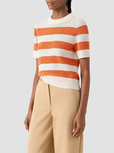 Akris punto Women's Striped Short-Sleeve Crewneck Sweater - Cream Orange - Size 16 | Thumbnail 6 Akris punto Women's Striped Short-Sleeve Crewneck Sweater - Cream Orange - Size 16 | Thumbnail 6