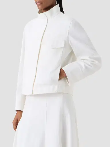Akris punto Women's Stretch Denim Stand Collar Jacket - Cream - Size 16 | Thumbnail 6