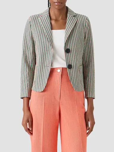 Akris punto Women's Seersucker Stripe Stretch-Cotton Blazer - Size 14 | Thumbnail 4 Akris punto Women's Seersucker Stripe Stretch-Cotton Blazer - Size 14 | Thumbnail 4