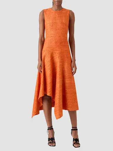 Akris punto Women's Raw Silk A-Line Midi Dress - Orange - Size 14 | Thumbnail 2 Akris punto Women's Raw Silk A-Line Midi Dress - Orange - Size 14 | Thumbnail 2
