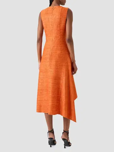Akris punto Women's Raw Silk A-Line Midi Dress - Orange - Size 14 | Thumbnail 3 Akris punto Women's Raw Silk A-Line Midi Dress - Orange - Size 14 | Thumbnail 3