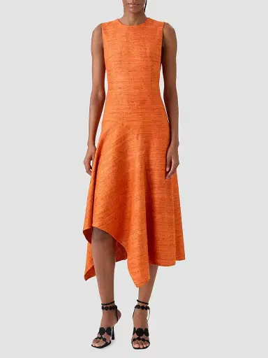 Akris punto Women's Raw Silk A-Line Midi Dress - Orange - Size 14 | Thumbnail 4 Akris punto Women's Raw Silk A-Line Midi Dress - Orange - Size 14 | Thumbnail 4