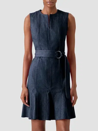 Akris punto Women's Belted Denim Mini Dress - Blue Denim | Thumbnail 4