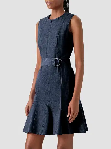 Akris punto Women's Belted Denim Mini Dress - Blue Denim | Thumbnail 6