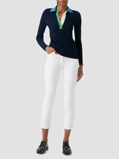 Akris punto Women's Colorblocked Rib-Knit Wool Long-Sleeve Polo Shirt - Size 14 | Thumbnail 2