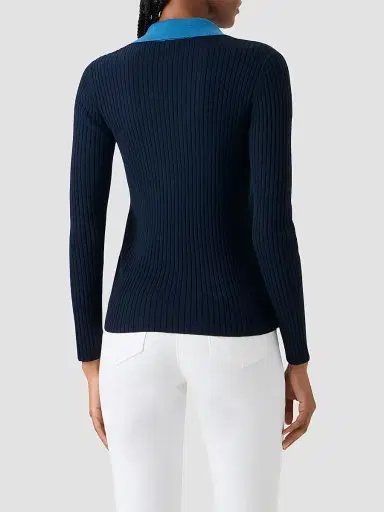 Akris punto Women's Colorblocked Rib-Knit Wool Long-Sleeve Polo Shirt - Size 14 | Thumbnail 3