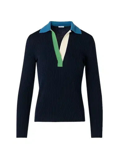 Akris punto Women's Colorblocked Rib-Knit Wool Long-Sleeve Polo Shirt - Size 14 | Thumbnail 1