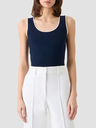 Akris punto Women's Stretch-Wool Rib-Knit Tank - Navy Cream - Size 14 | Thumbnail 4 Akris punto Women's Stretch-Wool Rib-Knit Tank - Navy Cream - Size 14 | Thumbnail 4