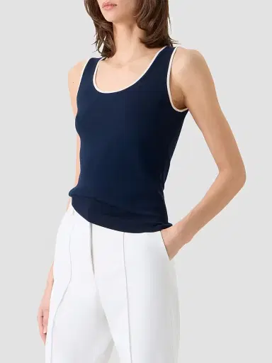 Akris punto Women's Stretch-Wool Rib-Knit Tank - Navy Cream - Size 14 | Thumbnail 6 Akris punto Women's Stretch-Wool Rib-Knit Tank - Navy Cream - Size 14 | Thumbnail 6