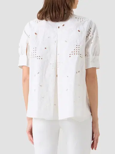 Akris punto Women's Floral-Embroidered Eyelet Shirt - Cream - Size 16 | Thumbnail 3