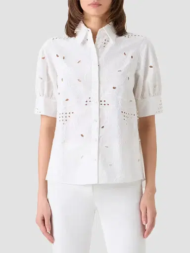 Akris punto Women's Floral-Embroidered Eyelet Shirt - Cream - Size 16 | Thumbnail 4