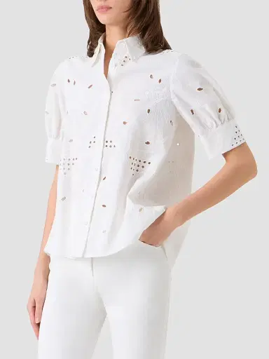 Akris punto Women's Floral-Embroidered Eyelet Shirt - Cream - Size 16 | Thumbnail 6