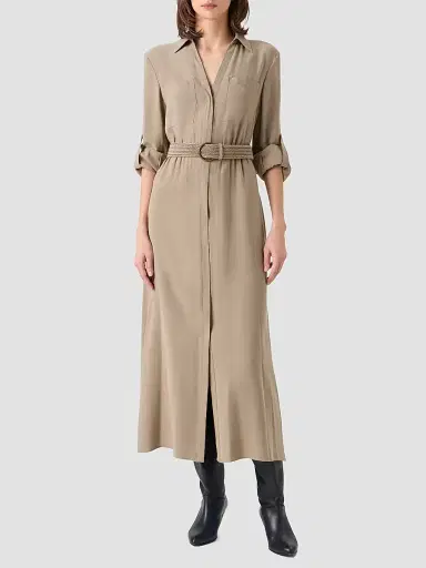 Akris punto Women's Twill Belted Trench-Style Midi Dress - Beige - Size 14 | Thumbnail 4 Akris punto Women's Twill Belted Trench-Style Midi Dress - Beige - Size 14 | Thumbnail 4