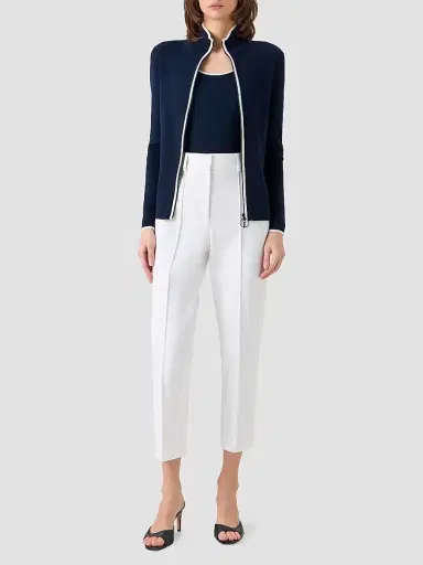 Akris punto Women's Wool Zip-Front Cardigan - Navy Cream - Size 16 | Thumbnail 2 Akris punto Women's Wool Zip-Front Cardigan - Navy Cream - Size 16 | Thumbnail 2