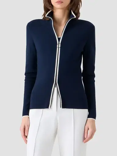 Akris punto Women's Wool Zip-Front Cardigan - Navy Cream - Size 16 | Thumbnail 4 Akris punto Women's Wool Zip-Front Cardigan - Navy Cream - Size 16 | Thumbnail 4