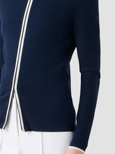 Akris punto Women's Wool Zip-Front Cardigan - Navy Cream - Size 16 | Thumbnail 5 Akris punto Women's Wool Zip-Front Cardigan - Navy Cream - Size 16 | Thumbnail 5