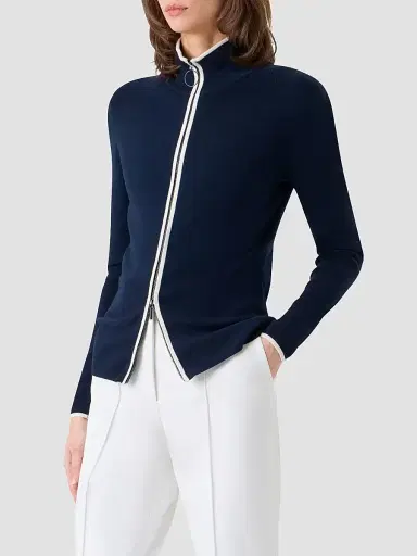 Akris punto Women's Wool Zip-Front Cardigan - Navy Cream - Size 16 | Thumbnail 6 Akris punto Women's Wool Zip-Front Cardigan - Navy Cream - Size 16 | Thumbnail 6