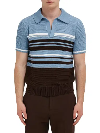 Ferragamo Men's Striped Cotton Knit Polo Shirt - Washed Express White - Size XL | Thumbnail 3 Ferragamo Men's Striped Cotton Knit Polo Shirt - Washed Express White - Size XL | Thumbnail 3