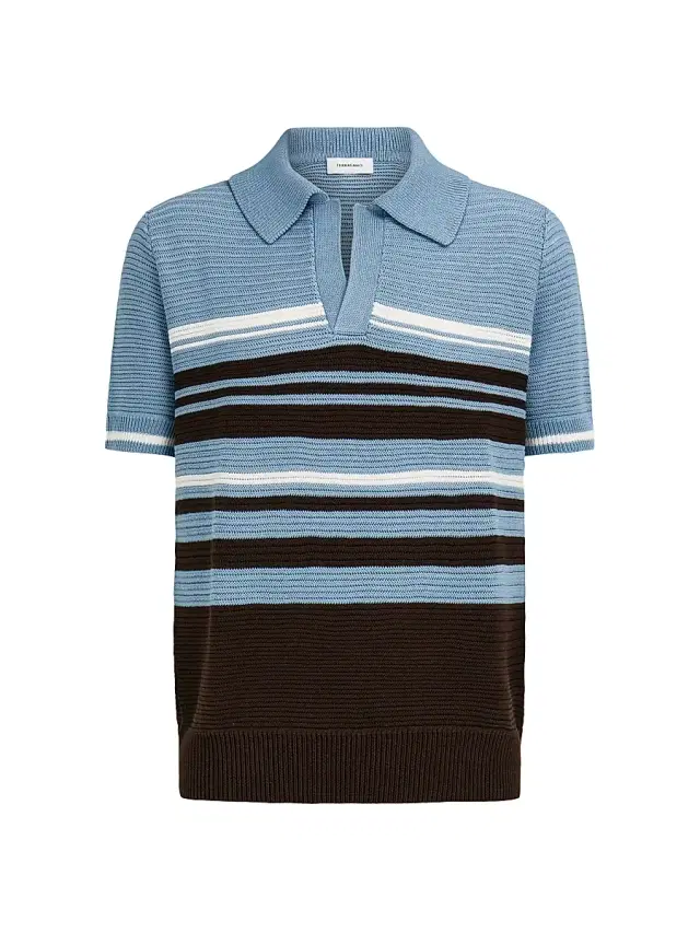 Men's Striped Cotton Knit Polo Shirt - Washed Express White