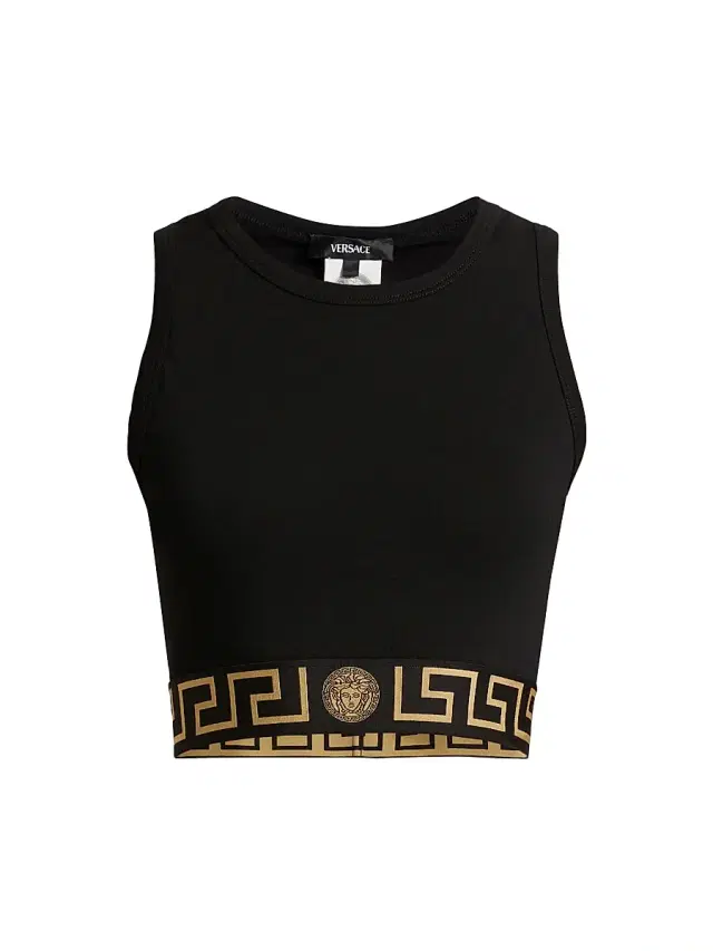 Versace Women's Greca Band Cropped Tank Top - Black