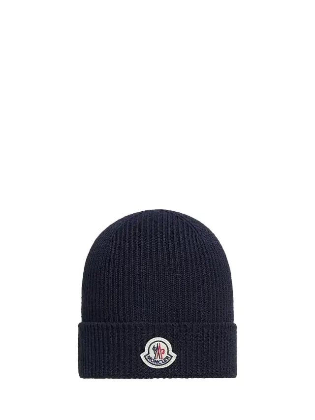Moncler Men's Beanie Hat in Wool - Navy Blue