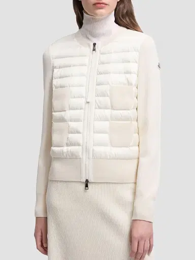 Moncler Women's Padded Down Knit Zip Up Cardigan - White - Size XXS | Thumbnail 2