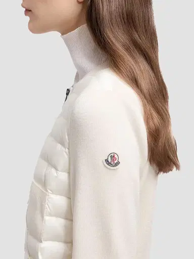 Moncler Women's Padded Down Knit Zip Up Cardigan - White - Size XXS | Thumbnail 4