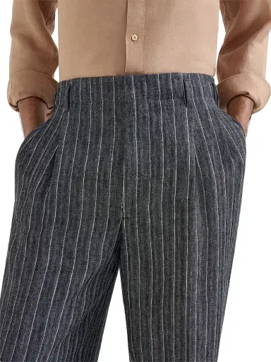 Brunello Cucinelli Men's Linen Chalk Stripe Chevron Trousers with Double Pleats - Dark Grey - Size 46 | Thumbnail 5 Brunello Cucinelli Men's Linen Chalk Stripe Chevron Trousers with Double Pleats - Dark Grey - Size 46 | Thumbnail 5