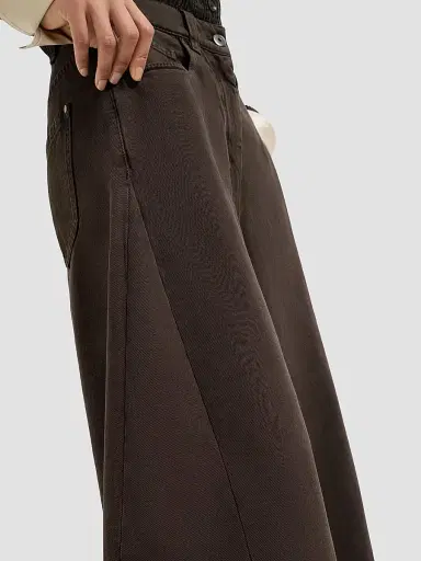 Brunello Cucinelli Women's Dyed Denim Wide Jeans with Monili - Pine Cone Brown - Size 16 | Thumbnail 4 Brunello Cucinelli Women's Dyed Denim Wide Jeans with Monili - Pine Cone Brown - Size 16 | Thumbnail 4