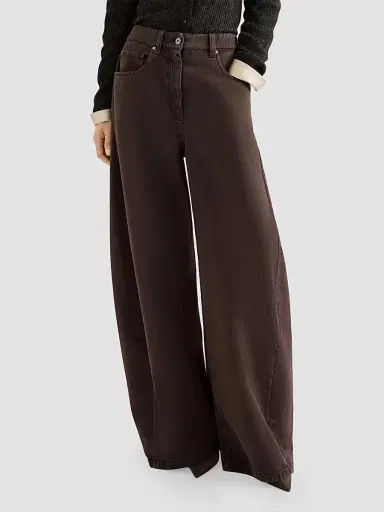 Brunello Cucinelli Women's Dyed Denim Wide Jeans with Monili - Pine Cone Brown - Size 16 | Thumbnail 5 Brunello Cucinelli Women's Dyed Denim Wide Jeans with Monili - Pine Cone Brown - Size 16 | Thumbnail 5
