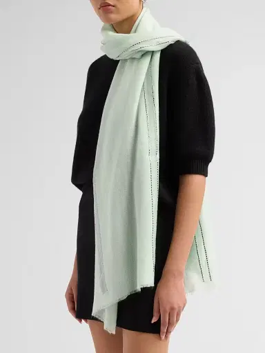 Janavi Women's Rhinestone-Striped Cashmere Scarf - Sage Green | Thumbnail 3