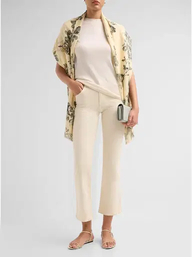Janavi Women's Vintage Wings Wool-Silk Scarf - Beige Combo | Thumbnail 2