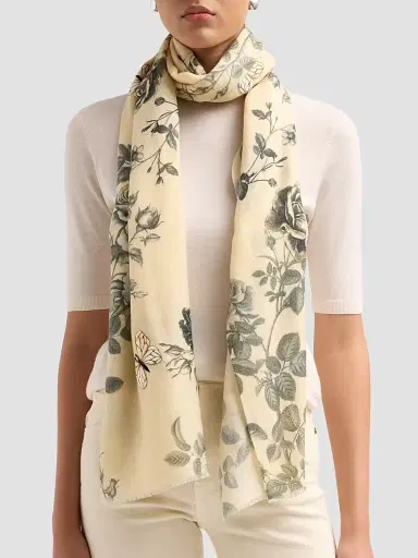 Janavi Women's Vintage Wings Wool-Silk Scarf - Beige Combo | Thumbnail 3