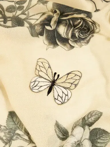 Janavi Women's Vintage Wings Wool-Silk Scarf - Beige Combo | Thumbnail 4