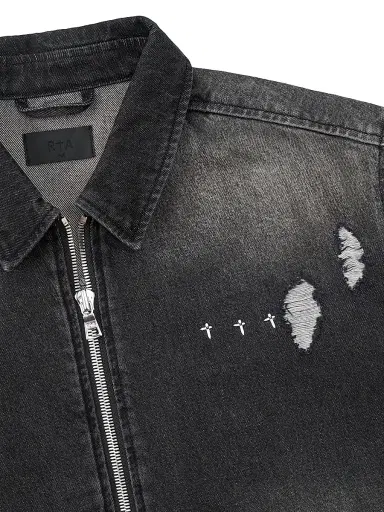 RTA Men's Chaparral Denim Zip-Front Shirt - Fray Noir | Thumbnail 3