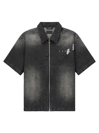 RTA Men's Chaparral Denim Zip-Front Shirt - Fray Noir | Thumbnail 1
