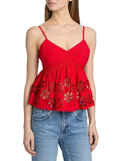 Rails Women's Meru Embroidered Cut-Out Tank - Scarlet | Thumbnail 3