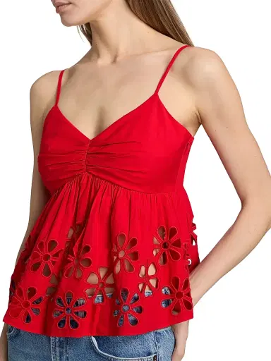 Rails Women's Meru Embroidered Cut-Out Tank - Scarlet | Thumbnail 6