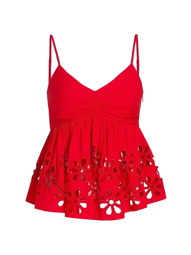 Rails Women's Meru Embroidered Cut-Out Tank - Scarlet